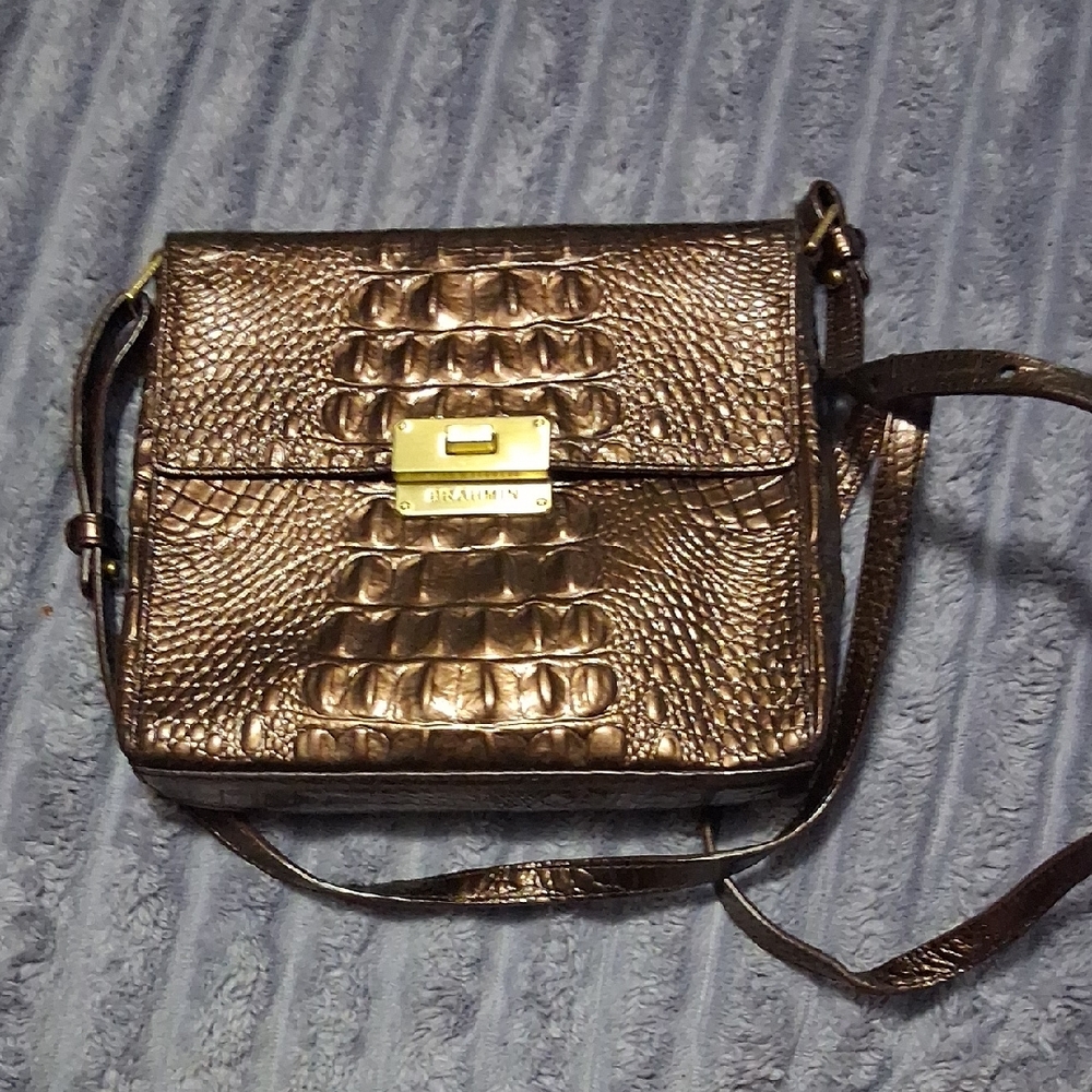 Brahmin Metallic Brown Crocodile Crossbody Bag